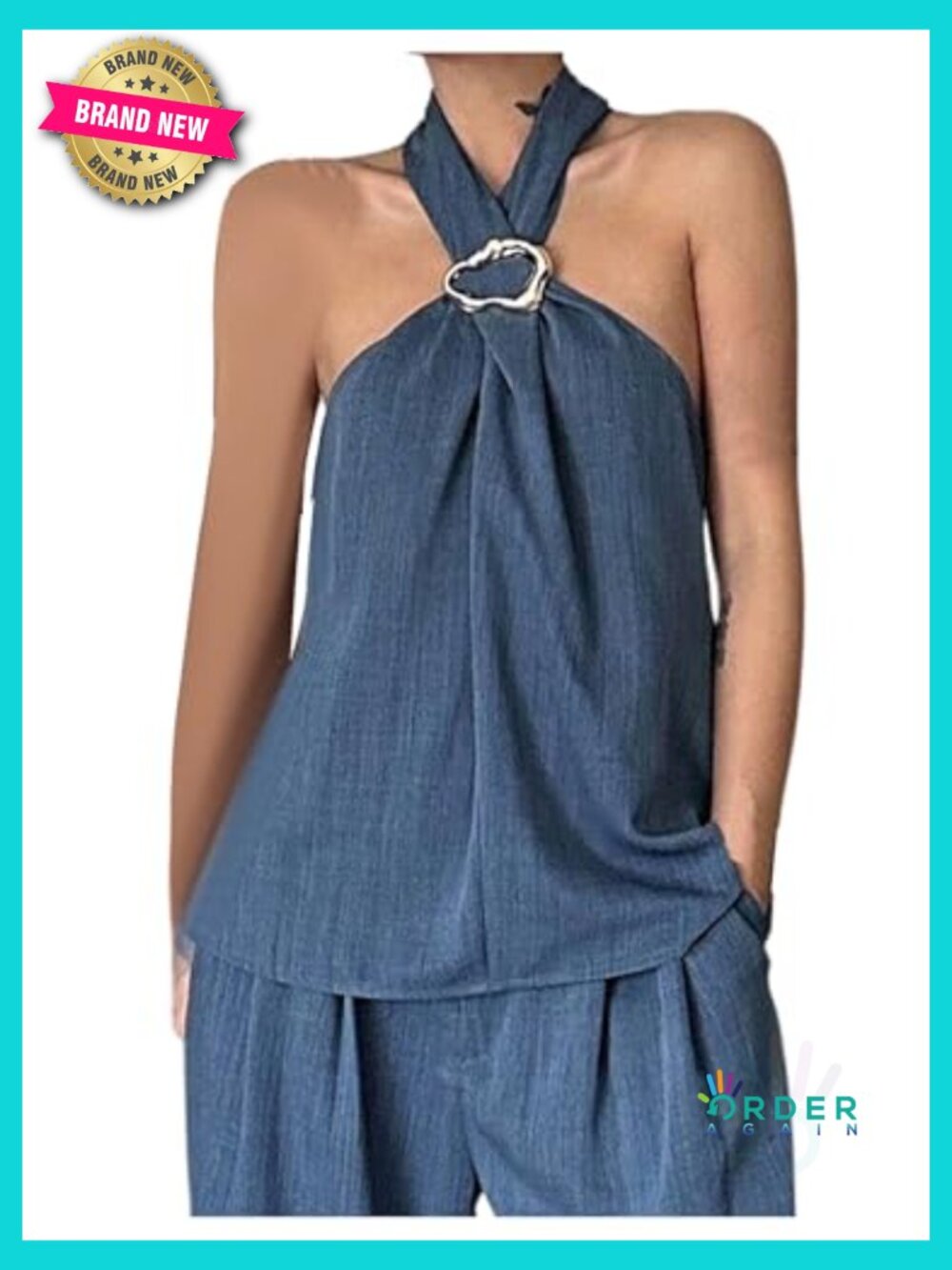 2 Piece Outfits Halter Tank Top Wide Leg Pants Matching Sets Trendy Plus Size - Picture 5 of 6